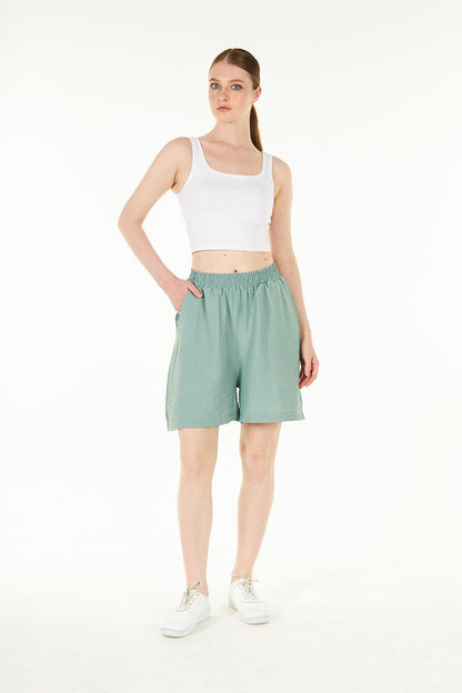 Green Women's Woven Linen Look Comfortable Shorts - Noe