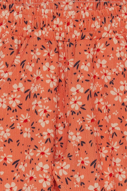 Girl's Trousers, Floral Patterned, Orange with Slit on the Leg (Age 8-12)