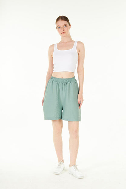 Green Women's Woven Linen Look Comfortable Shorts - Noe