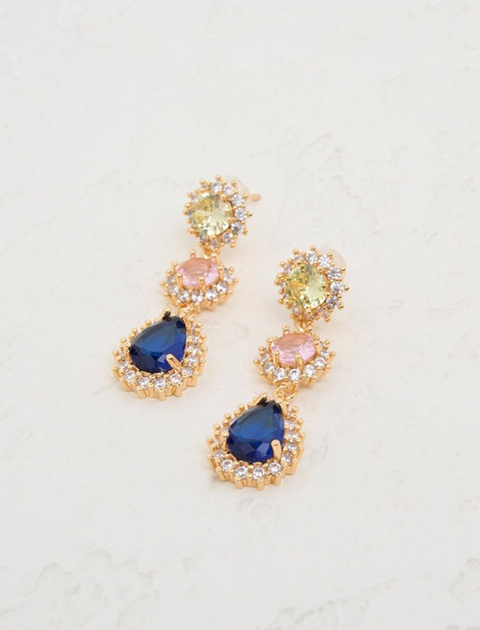 Stylish Dangle Earrings with Dark Blue Shiny Stone Detail