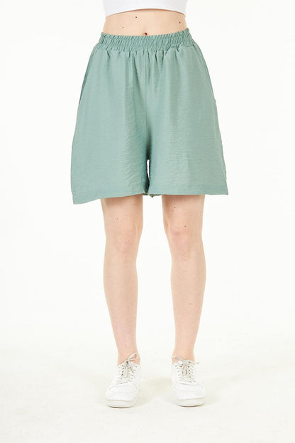 Green Women's Woven Linen Look Comfortable Shorts - Noe