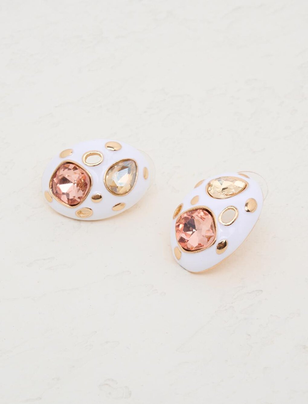 Stylish Earrings with White Shiny Stone Detail