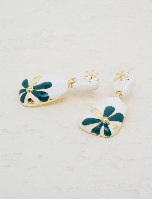 Stylish Dangle Earrings with Green Flower Figures