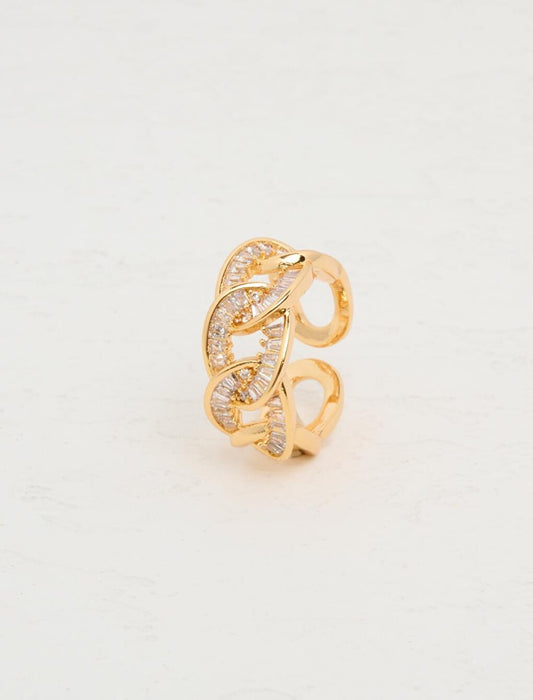 Gold Shiny Stone Chain Ring