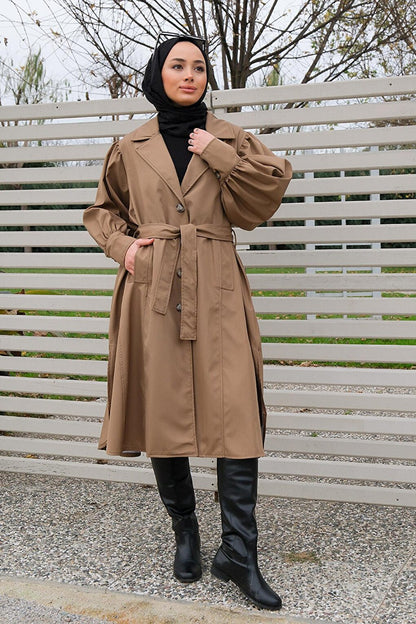 Water Repellent Sleeve Gathered Trench Coat Mink