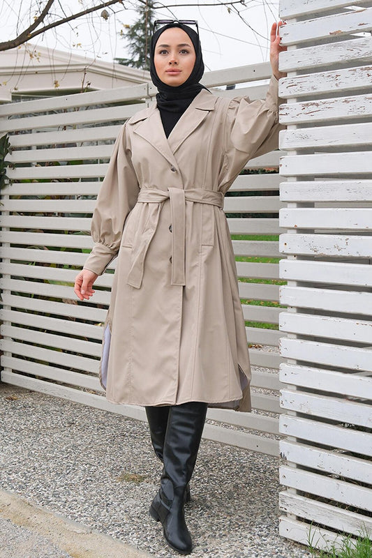 Water Repellent Sleeve Gathered Trench Coat Beige