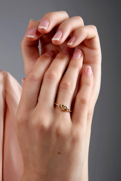 Women's Gold Plated 3 Piece Heart Ring