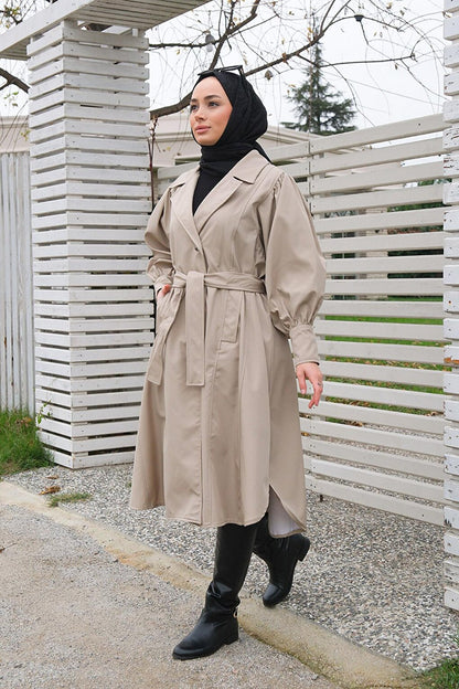 Water Repellent Sleeve Gathered Trench Coat Beige