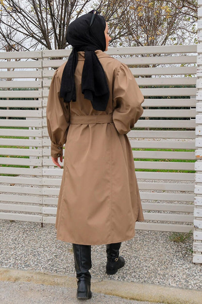 Water Repellent Sleeve Gathered Trench Coat Mink