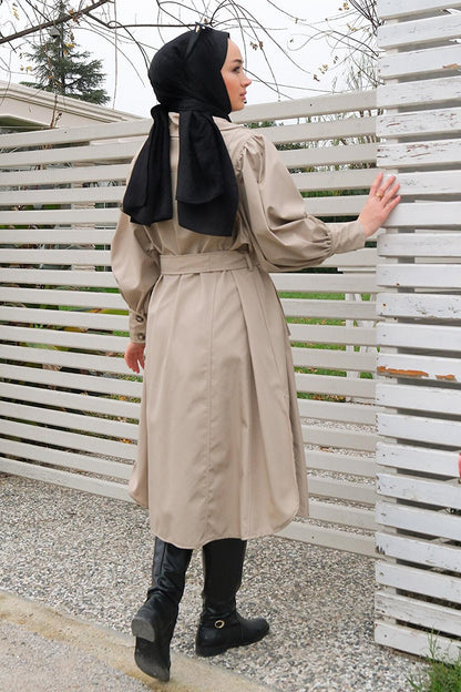 Water Repellent Sleeve Gathered Trench Coat Beige