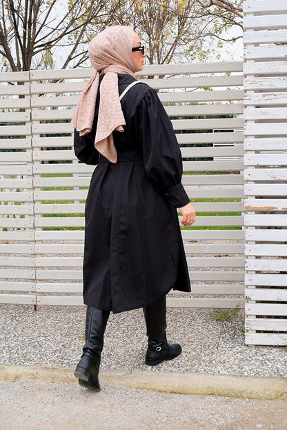 Water Repellent Sleeve Gathered Trench Coat Black