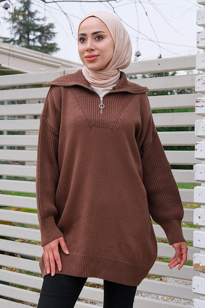 Front Zippered Tunic Brown