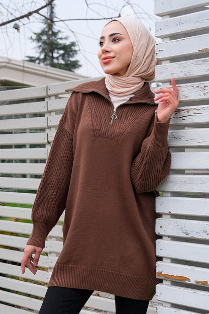 Front Zippered Tunic Brown