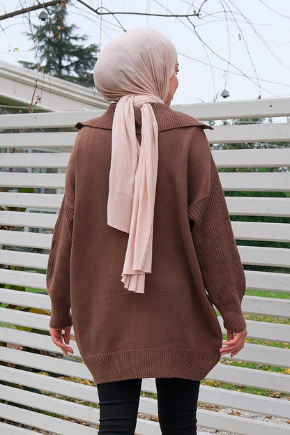 Front Zippered Tunic Brown