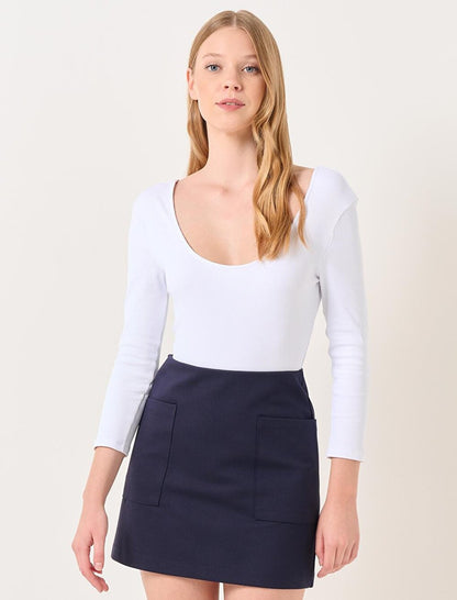 Navy Blue Normal Waist Mini Skirt with Pocket Detail