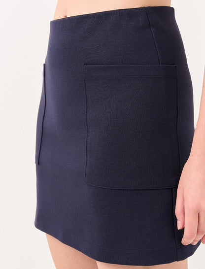 Navy Blue Normal Waist Mini Skirt with Pocket Detail