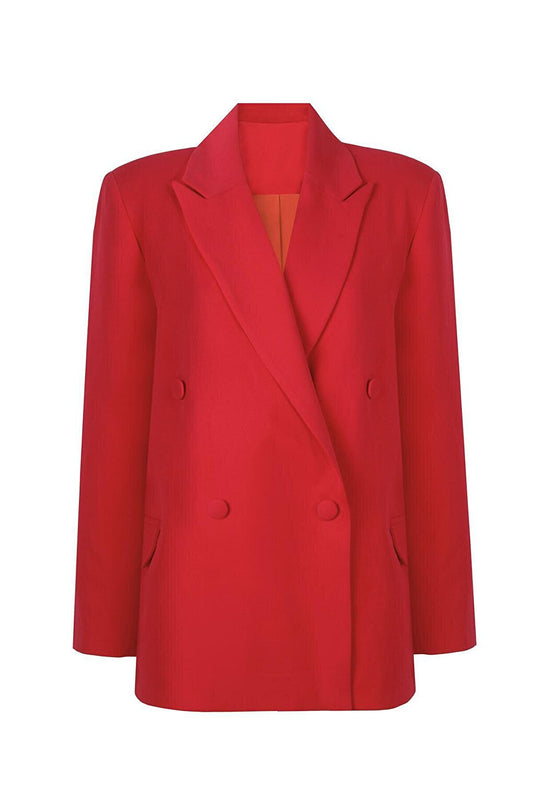 Red Oversize Padded, Lined Crepe Premium Jacket