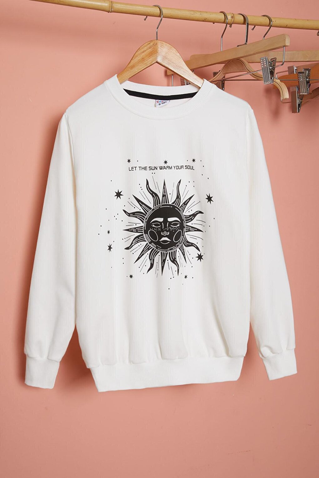 White Sun Printed Letter Girl's Crew Neck Sweatshirt 17082