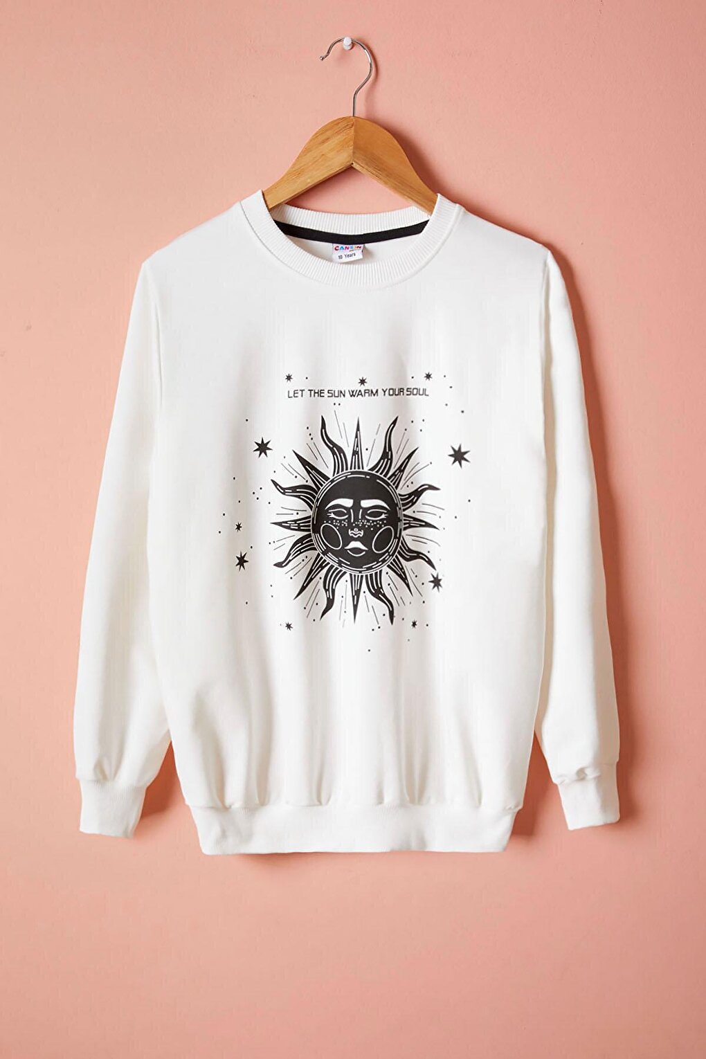 White Sun Printed Letter Girl's Crew Neck Sweatshirt 17082