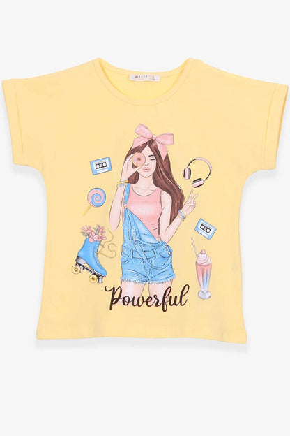 Girl's T-Shirt Girl Printed Yellow (Age 8-12)