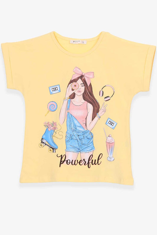 Girl's T-Shirt Girl Printed Yellow (Age 8-12)