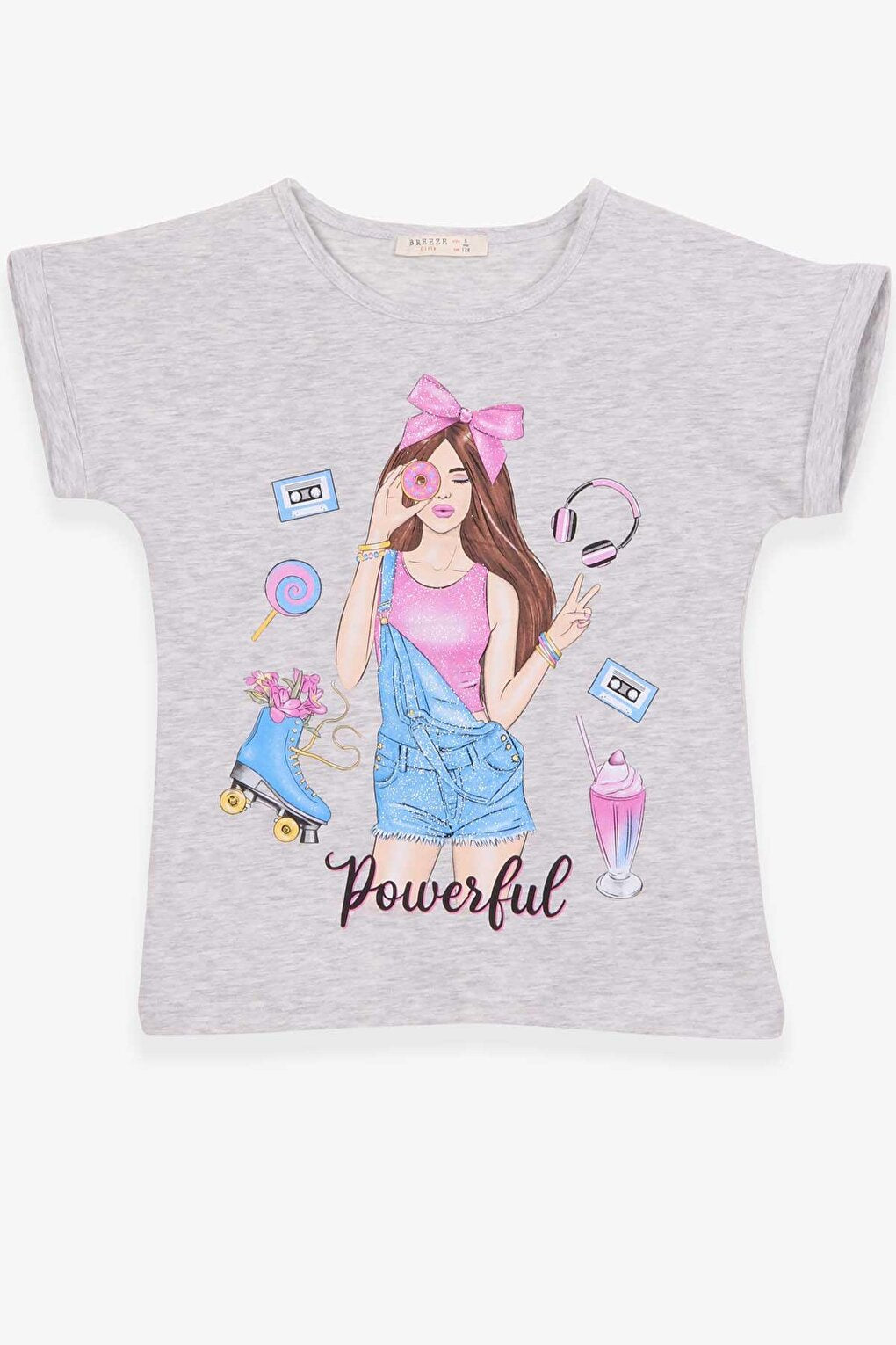 Girl's T-Shirt Girl Printed Light Gray Melange (Age 8-12)