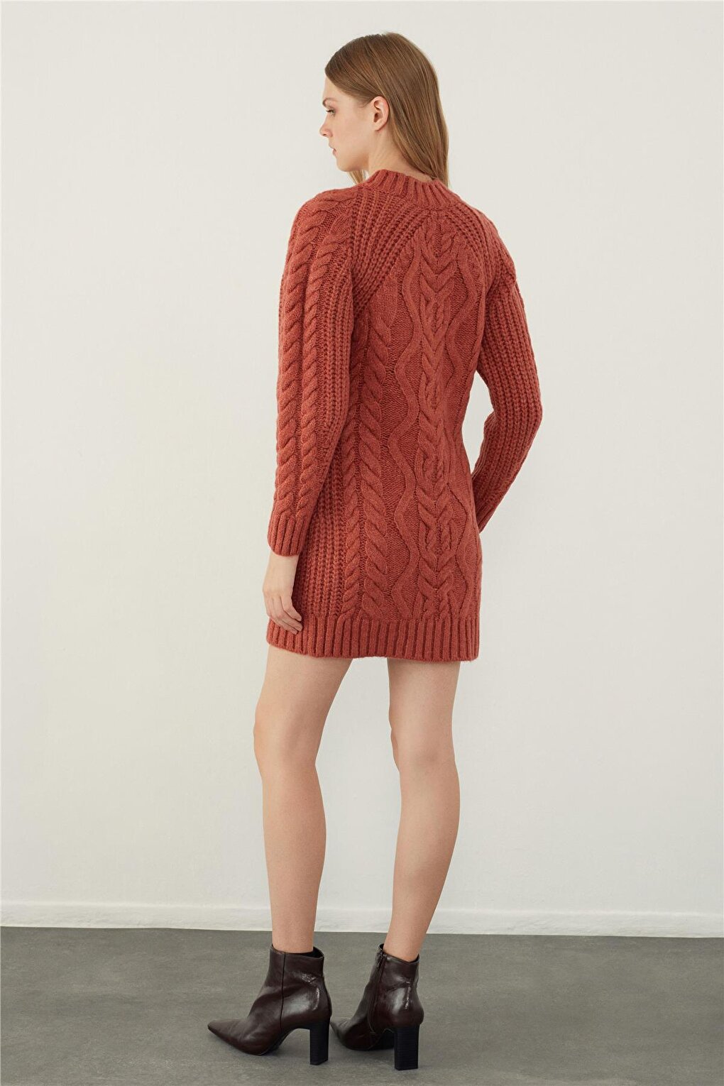 Tile Window Detailed High Collar Mini Knitwear Dress