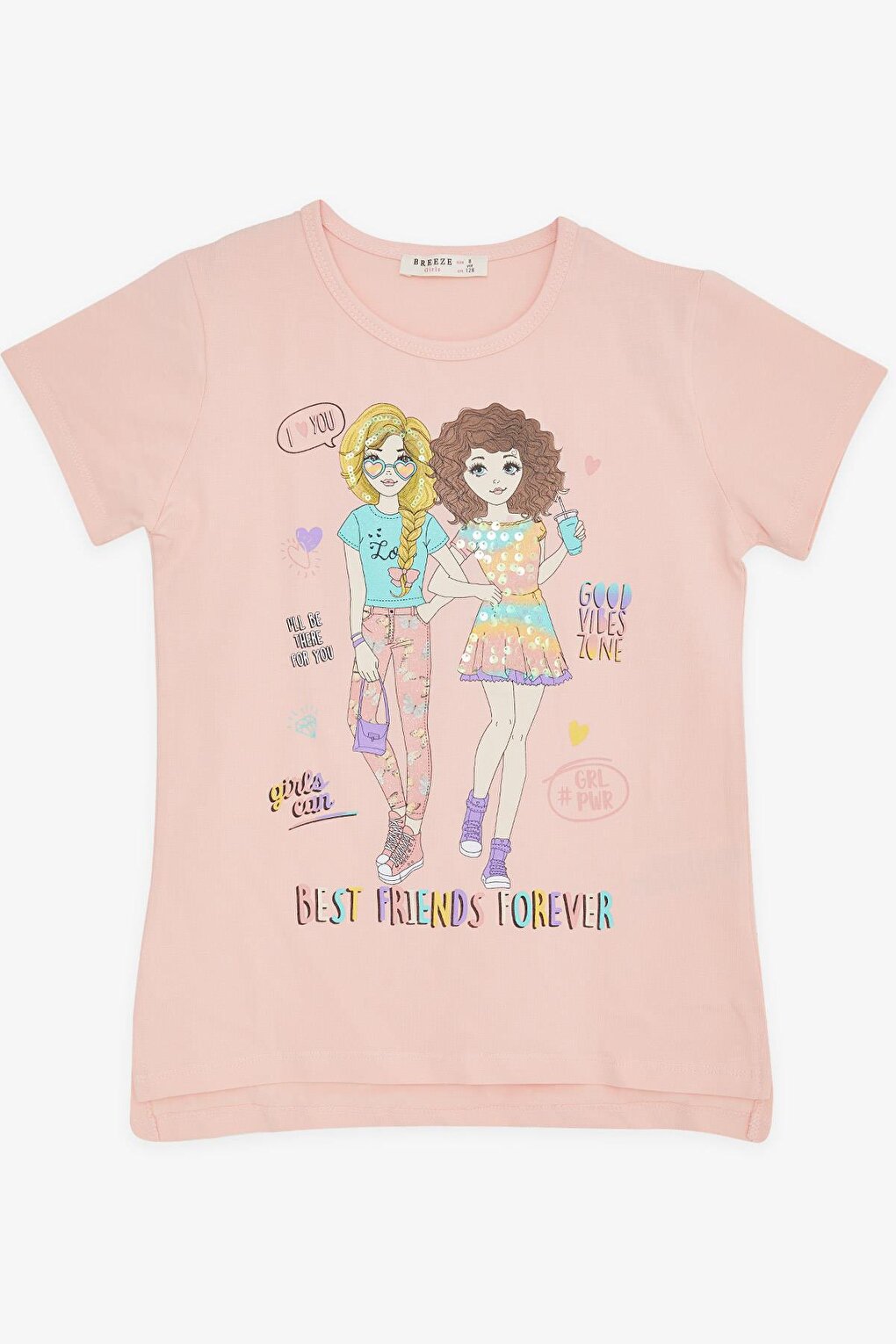 Girl's T-Shirt Friendship Themed Salmon (Ages 8-12)