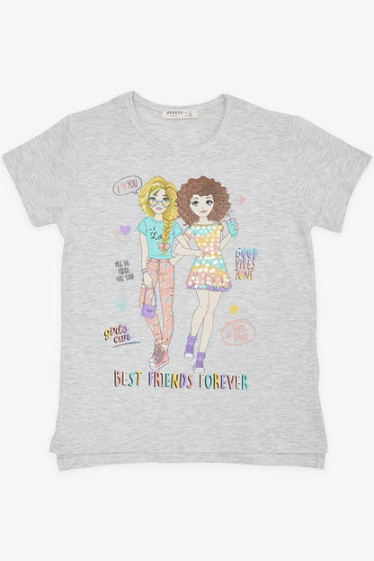 Girl's T-Shirt Friendship Themed Light Gray Melange (Ages 8-12)