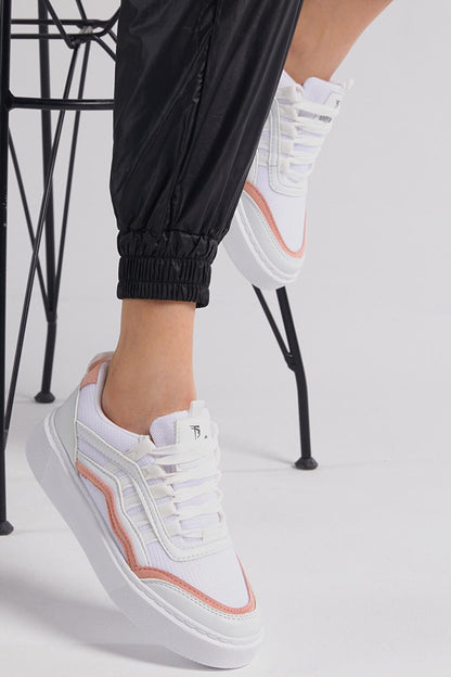 Women's White Powder Eva Nylon Sole Side Stripe Sneaker