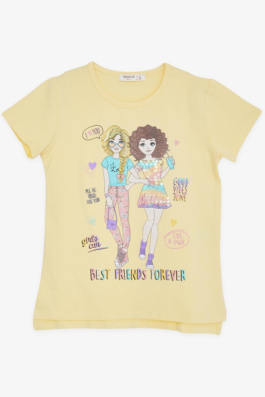 Girl's T-Shirt Friendship Themed Yellow (Age 9-12)