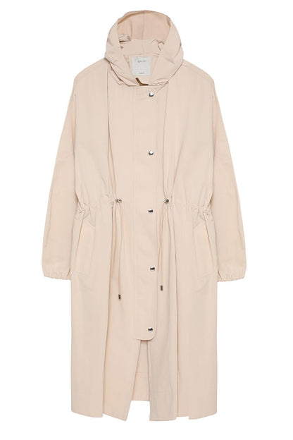 Technical Fabric Hooded Long Trench Coat Beige