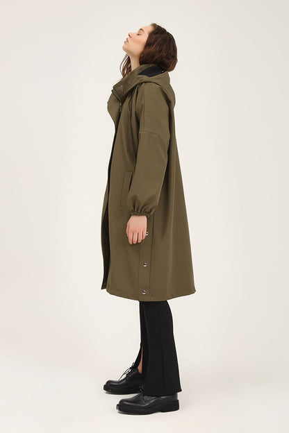 Oversize Hooded Trench Coat Khaki