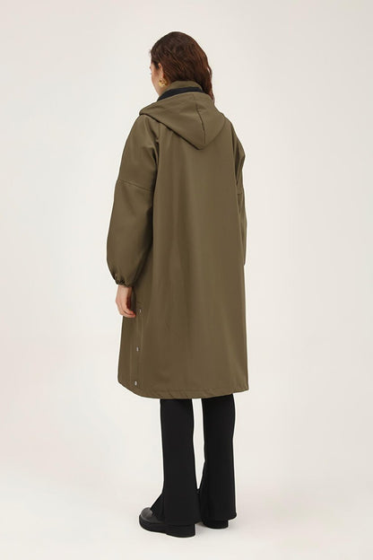 Oversize Hooded Trench Coat Khaki