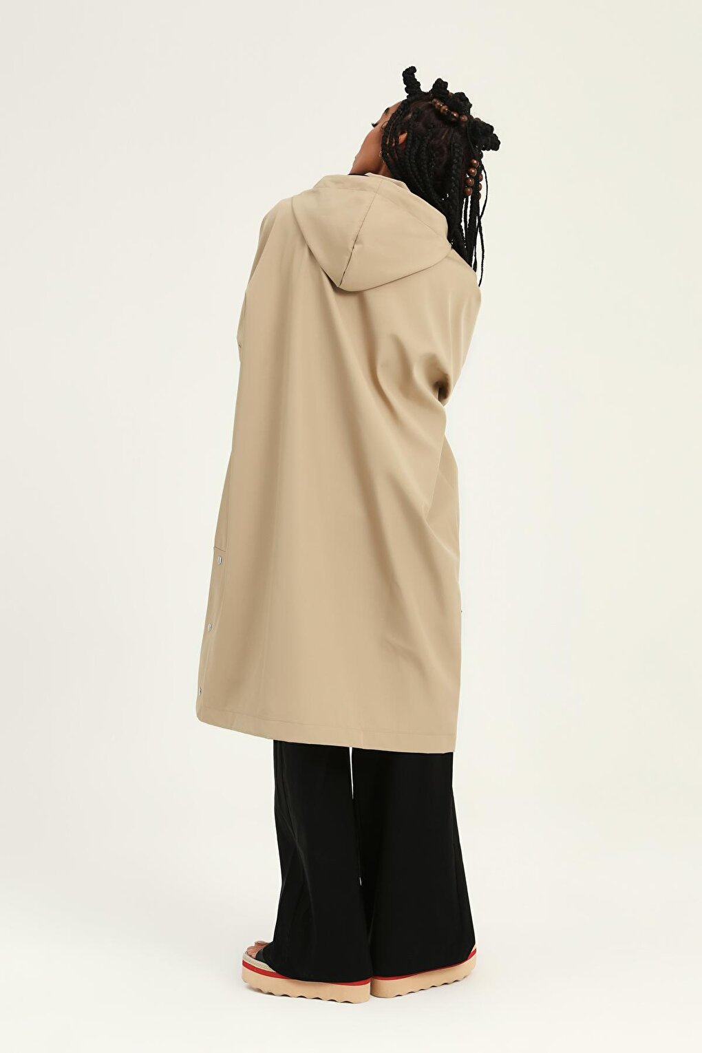 Oversize Hooded Trench Coat Beige