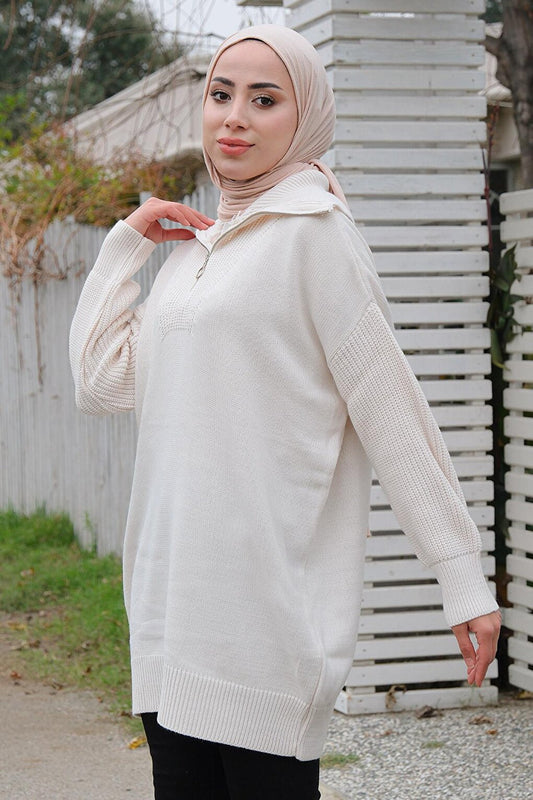 Zippered Front Tunic Beige