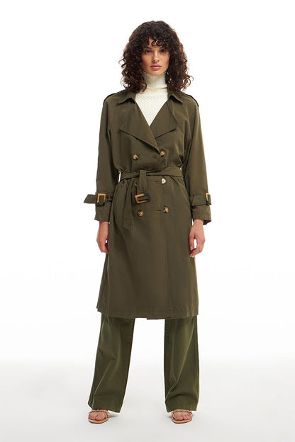 Belted Epaulette Trench Coat Khaki