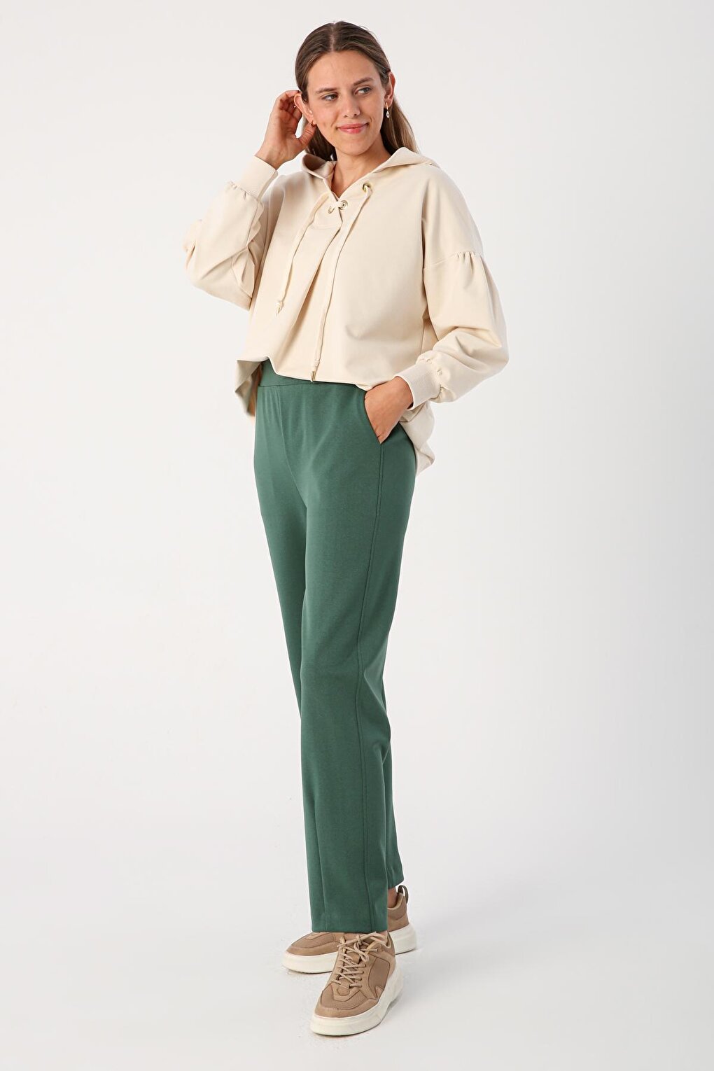 Green Trousers with Darted Legs