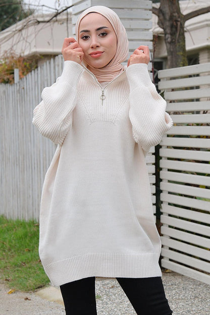 Zippered Front Tunic Beige