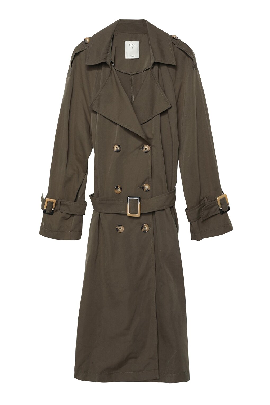 Belted Epaulette Trench Coat Khaki