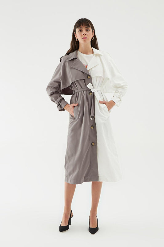 Double Color Trench Coat White