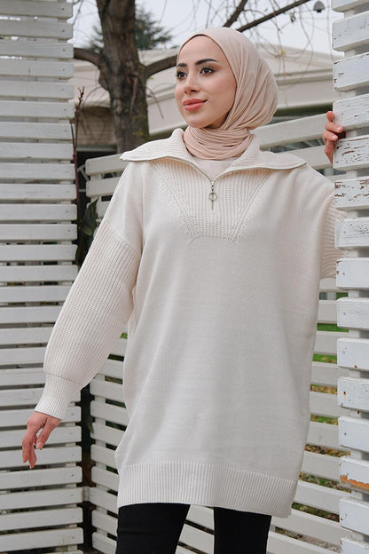 Zippered Front Tunic Beige