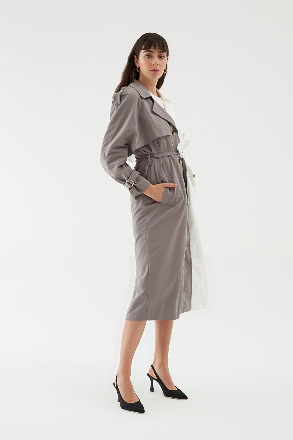 Double Color Trench Coat White