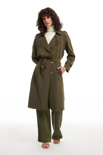 Belted Epaulette Trench Coat Khaki