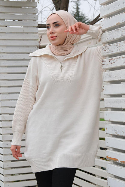 Zippered Front Tunic Beige