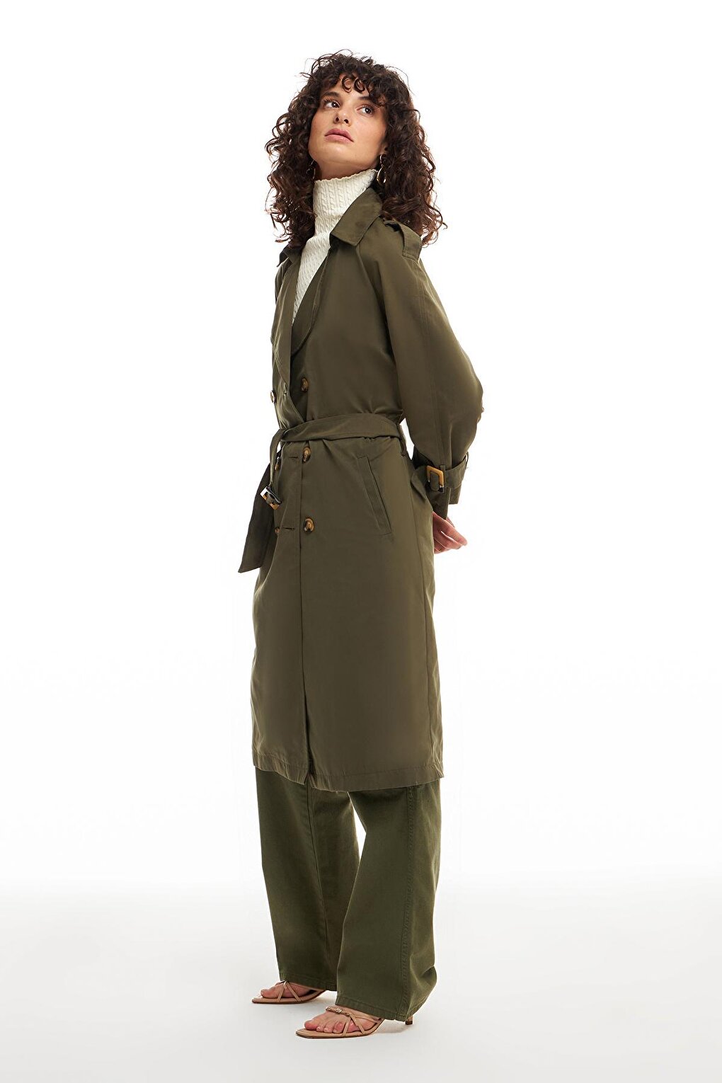 Belted Epaulette Trench Coat Khaki