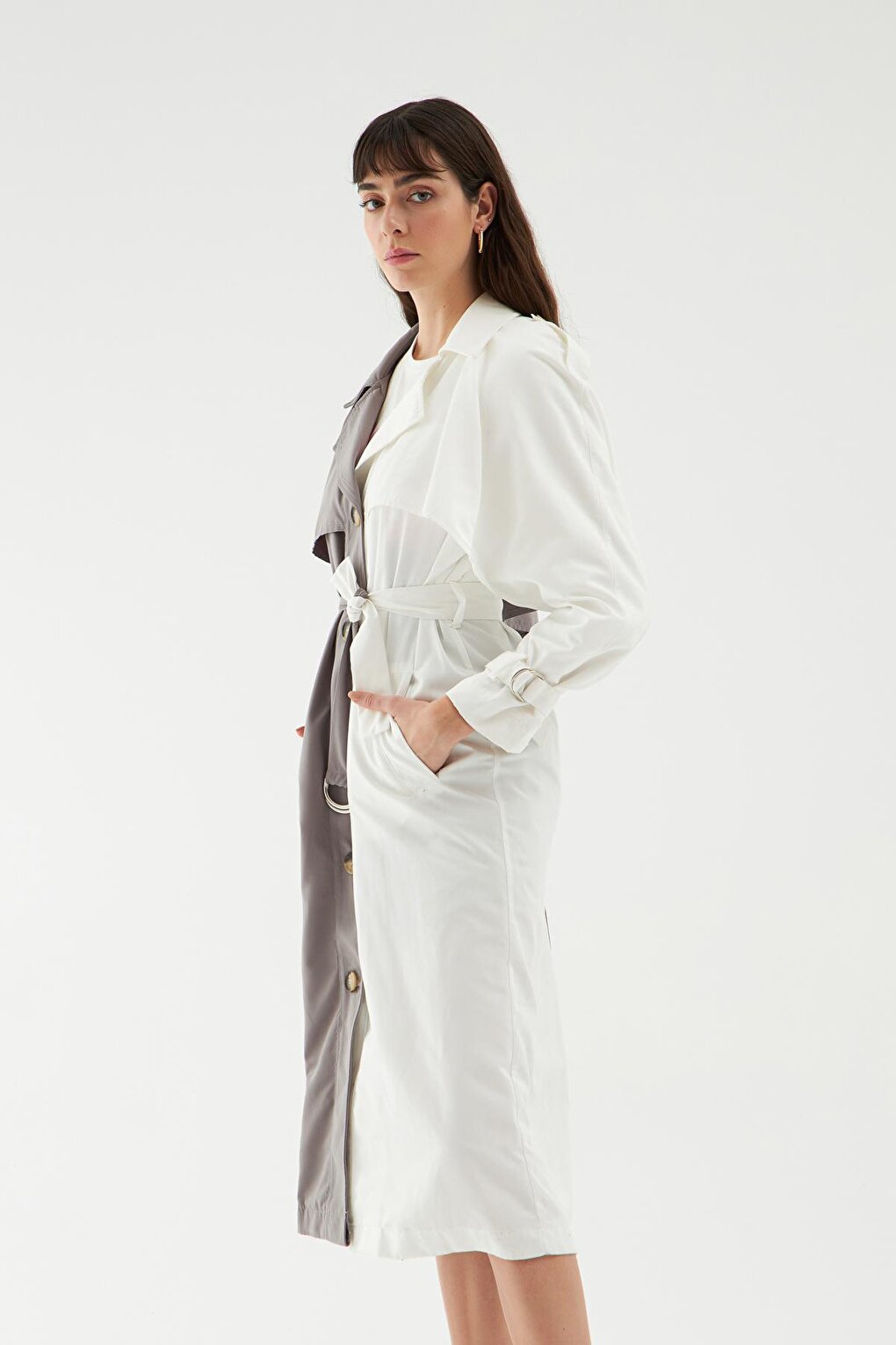 Double Color Trench Coat White