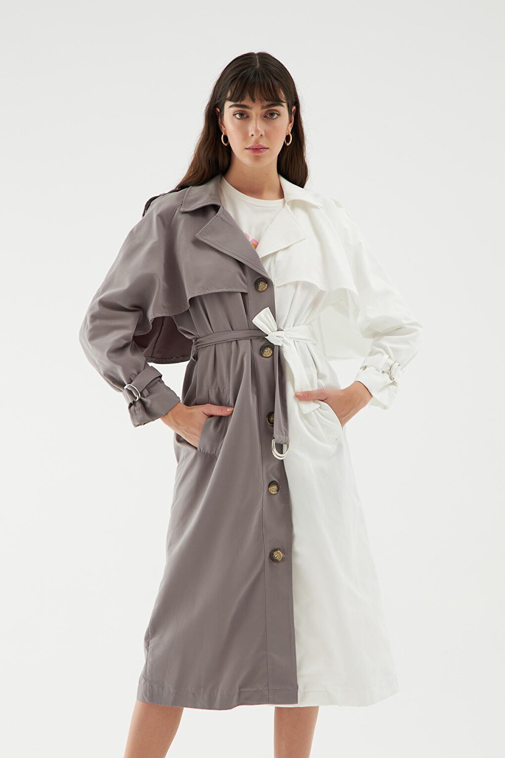 Double Color Trench Coat White