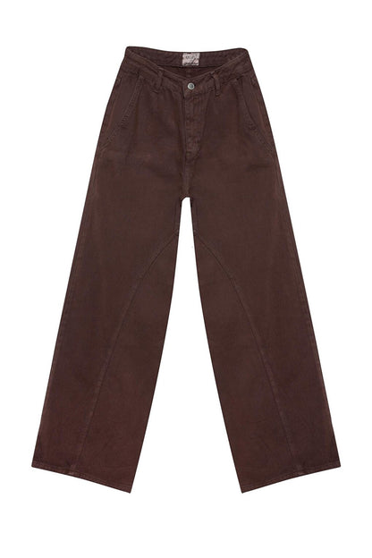 Wide Leg High Waist Jean Trousers Dark Brown