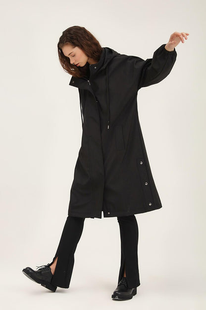 Oversize Hooded Trench Coat Black